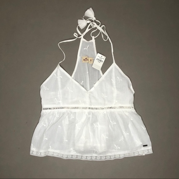 Hollister Tops - Hollister white halter crop eyelet top NWT Medium